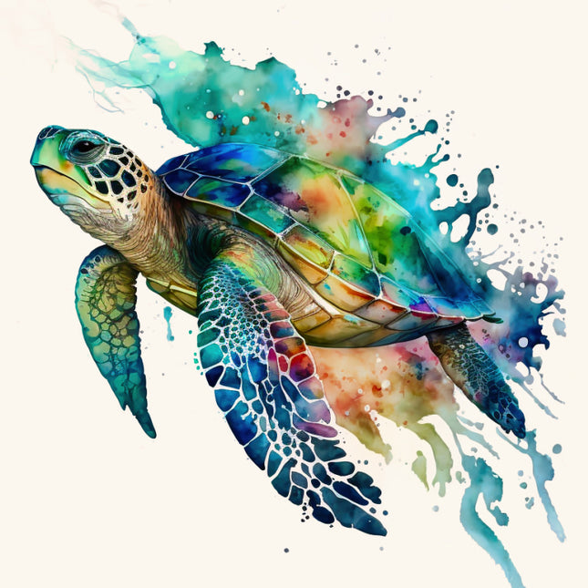 Colorful watercolor painting of a turtle fabric panel