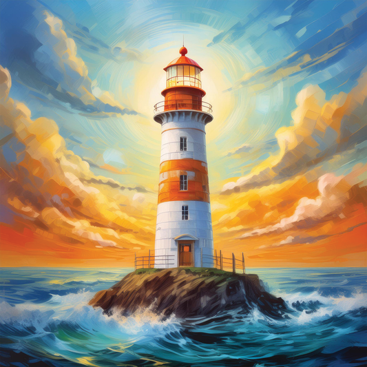 Lighthouse Sea 100% Cotton Fabric Panel Square | Quilting Sewing Block AM2479