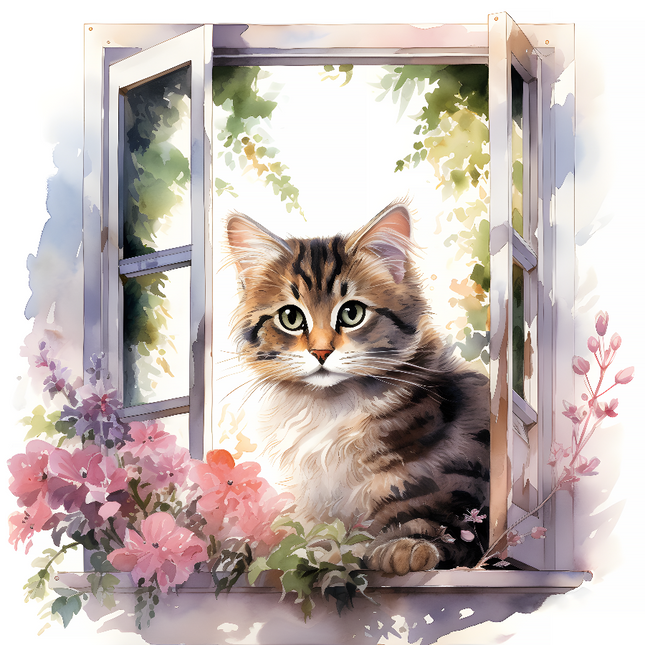 cat in window fabric panel