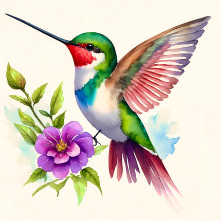 floral hummingbird fabric panel square