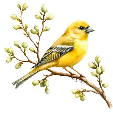 Yellow bird perched on a branch quilt block