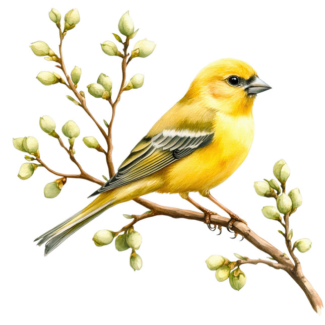 Yellow bird perched on a branch quilt block