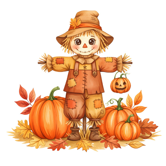 scarecrow with pumpkins fabric panel