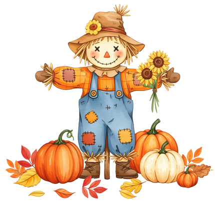 scarecrow with pumpkins fabric panel