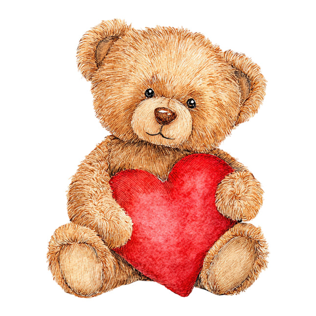 Teddy Bear Holding Heart 100% Cotton Fabric Panel Block AN1040