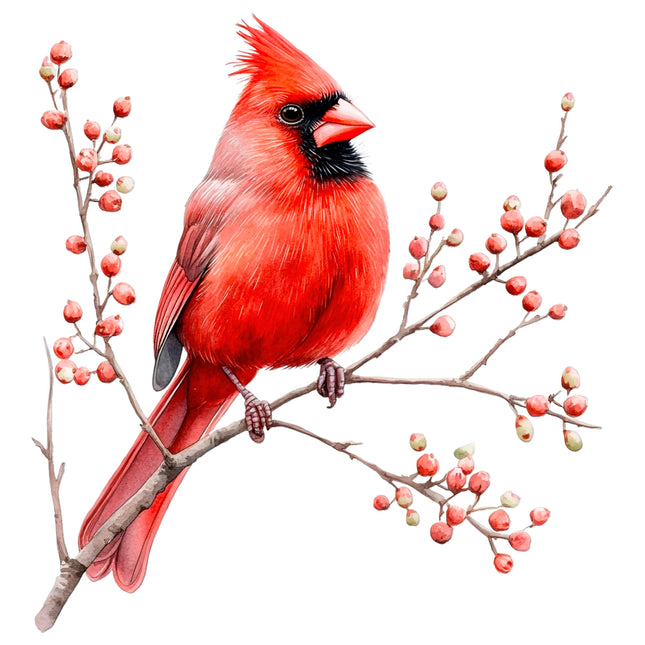 Red cardinal bird perched on a branch fabric panel