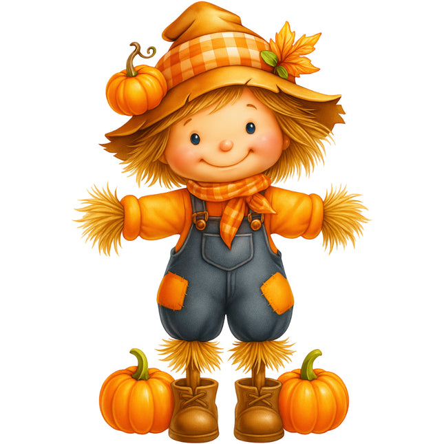 scarecrow with pumpkins fabric panel