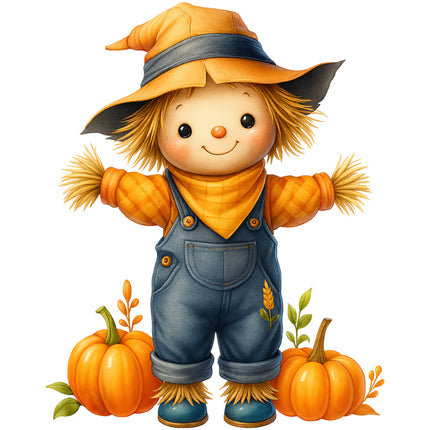 scarecrow with pumpkins fabric panel