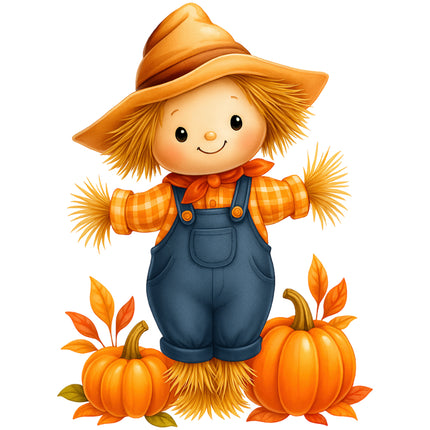 scarecrow with pumpkins fabric panel