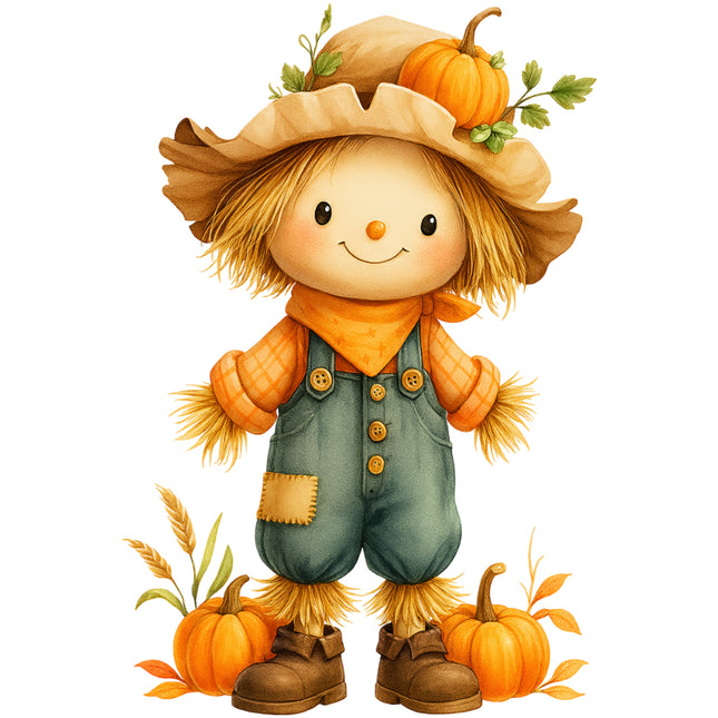 scarecrow with pumpkins fabric panel