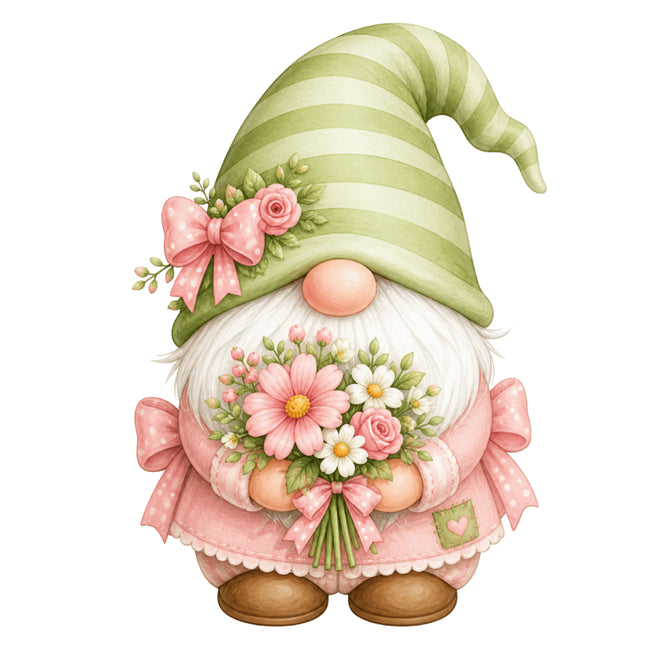 Gnome With Flowers 100% Cotton Fabric Panel Block AN1103