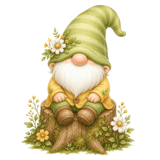 Gnome on Stump 100% Cotton Fabric Panel Block AN1106