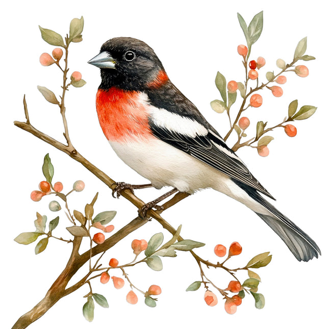 Colorful bird perched on a branch with leaves and berries quilt block