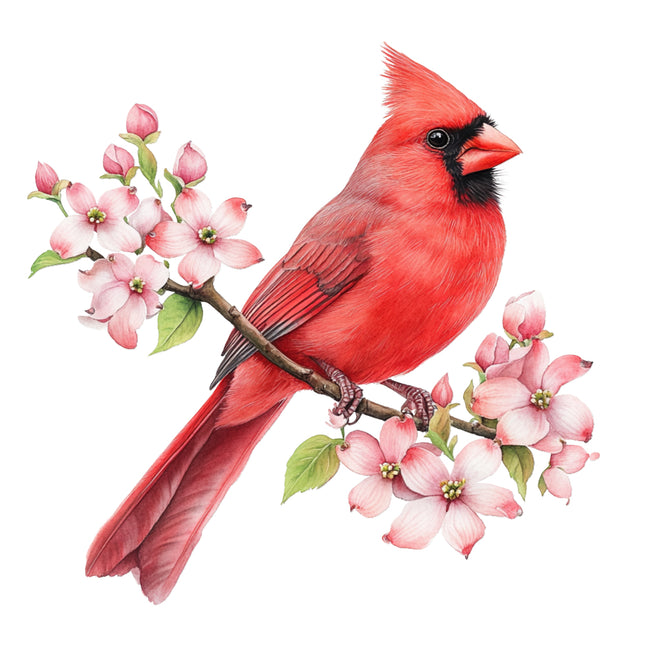 Red cardinal bird perched on a branch fabric panel