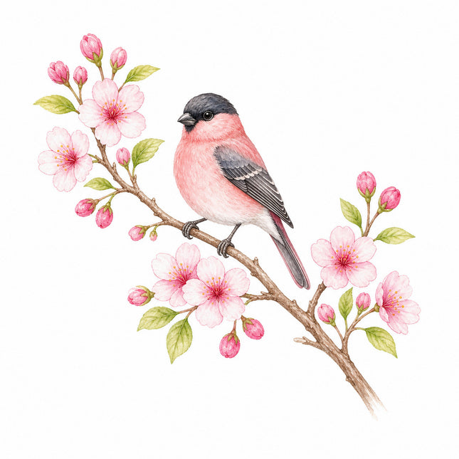Bird & Cherry Blossoms 100% Cotton Fabric Panel Block FLIP-AN1407