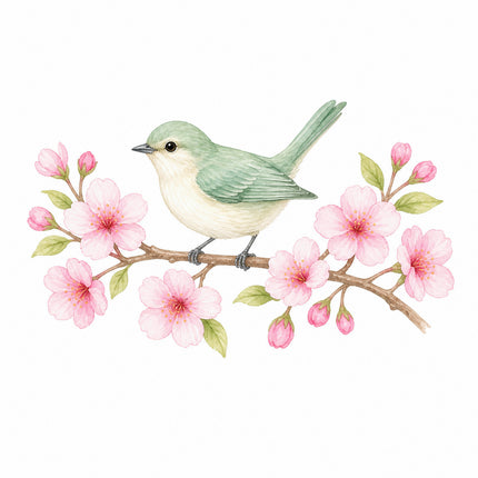 Bird & Cherry Blossoms 100% Cotton Fabric Panel Block FLIP-AN1412