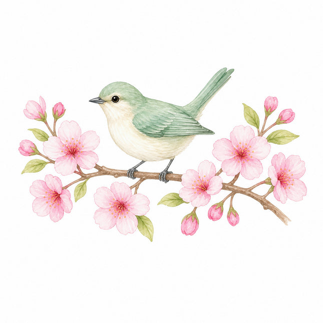 Bird & Cherry Blossoms 100% Cotton Fabric Panel Block FLIP-AN1412