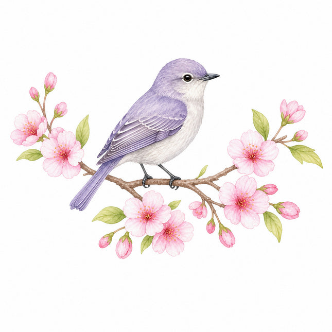 Bird & Cherry Blossoms 100% Cotton Fabric Panel Block FLIP-AN1413