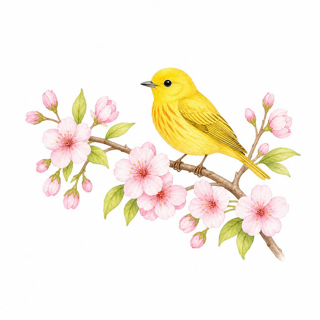 canary perched on cherry blossoms branch quilt block
