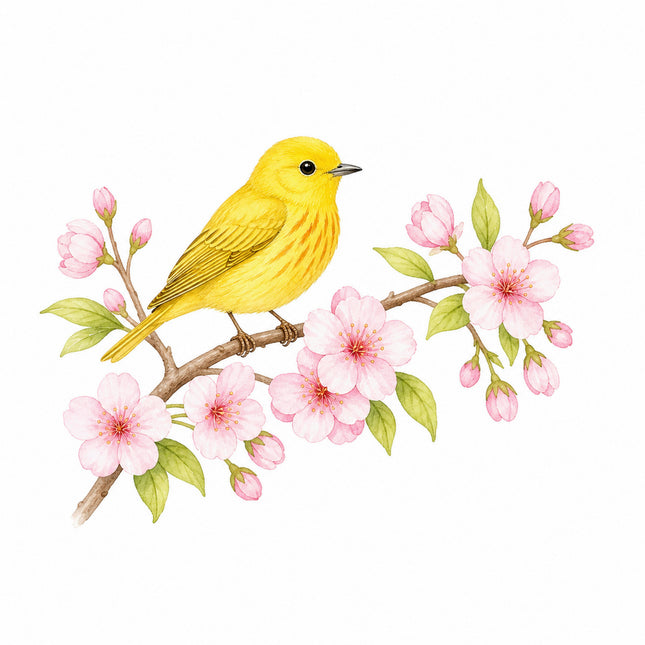 Canary Bird & Cherry Blossoms 100% Cotton Fabric Panel Block FLIP-AN1415