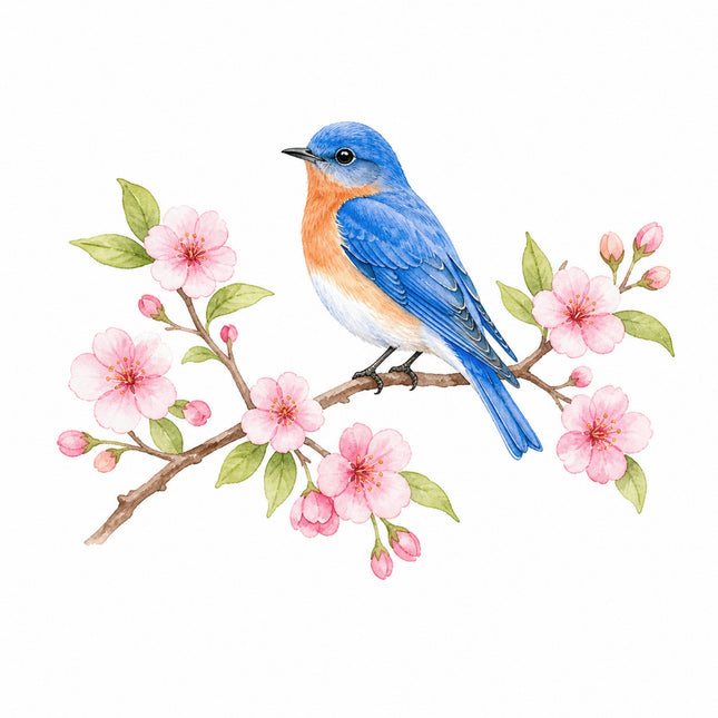 Bluebird & Cherry Blossoms 100% Cotton Fabric Panel Block FLIP-AN1416