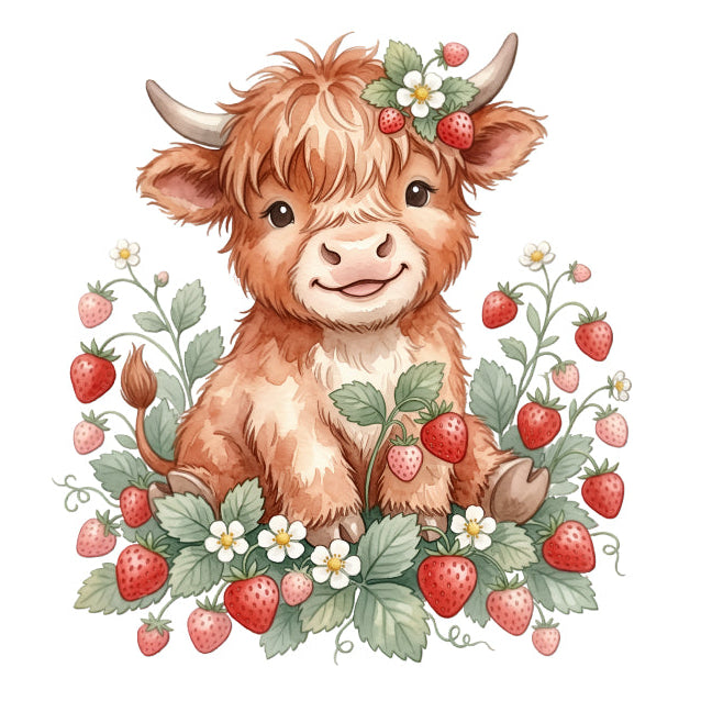 strawberry highland cow quilt square