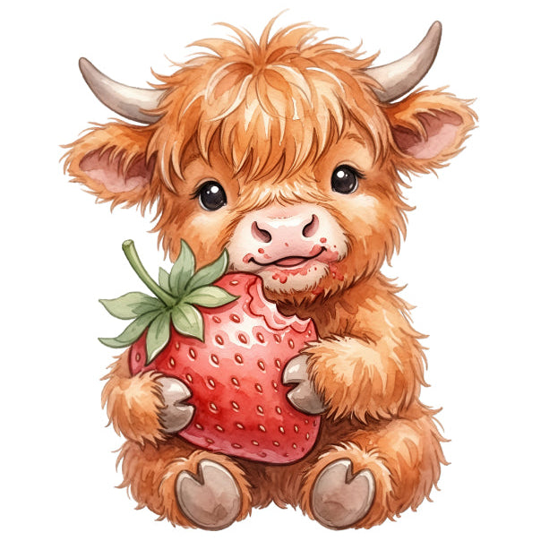 strawberry highland cow quilt block