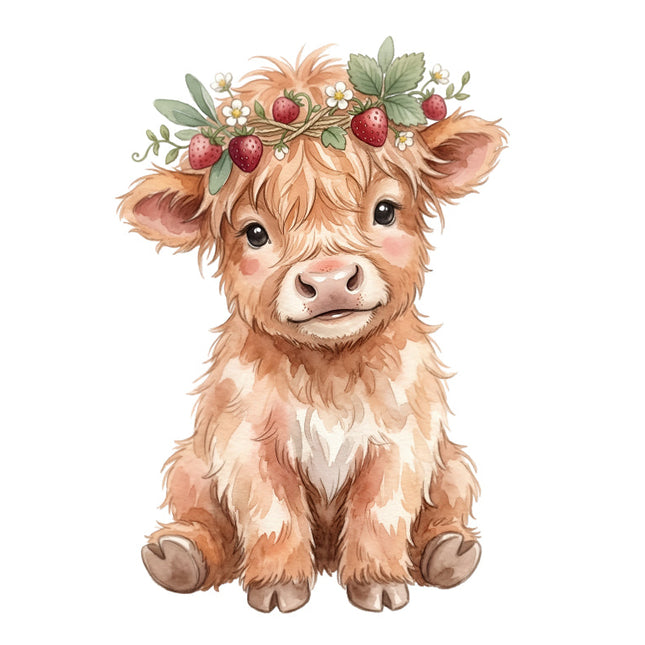 strawberry highland cow fabric panel