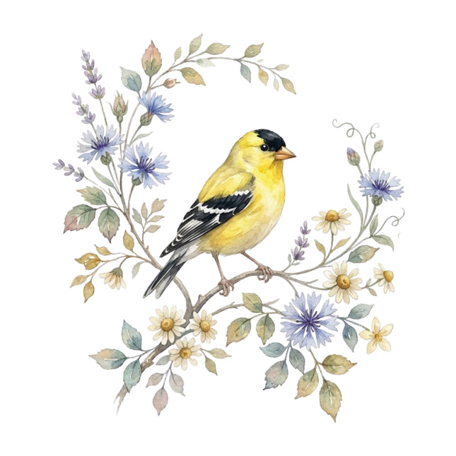 wild bird perched on a branch with flowers and leaves quilt square