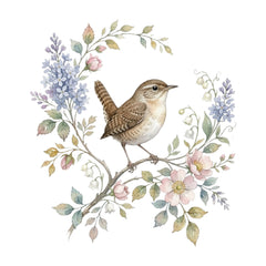 wild bird perched on a branch with flowers and leaves quilt square