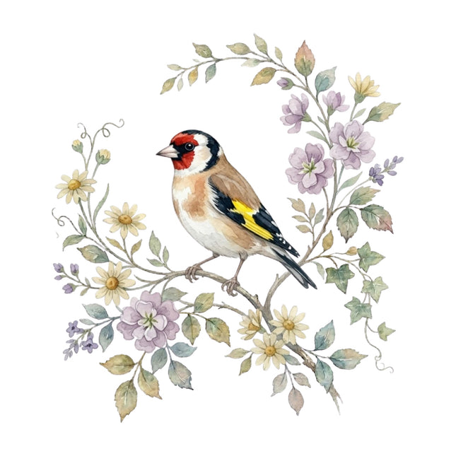 wild bird perched on floral branch quilt square