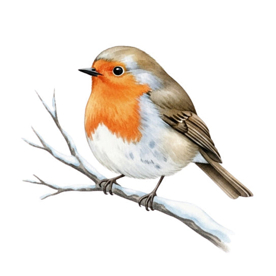 Winter Robin Bird on Branch 100% Cotton Fabric Panel Block FLIP-AN1477