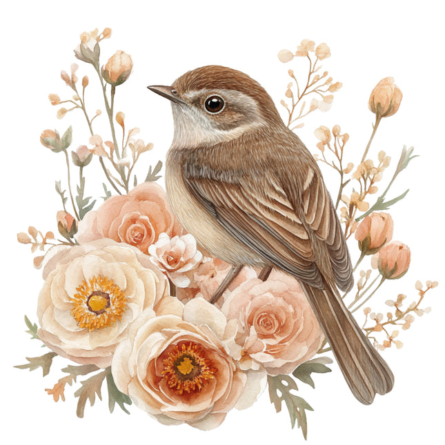 bird perched among flowers fabric panel