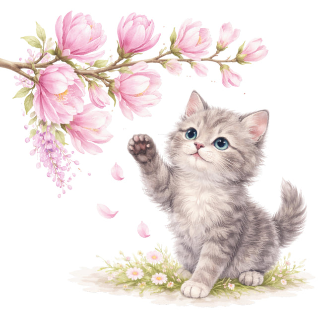 cat and flowers quilt square