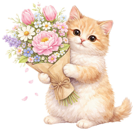 cat and flowers quilt block