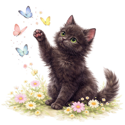 cat and flowers fabric panel
