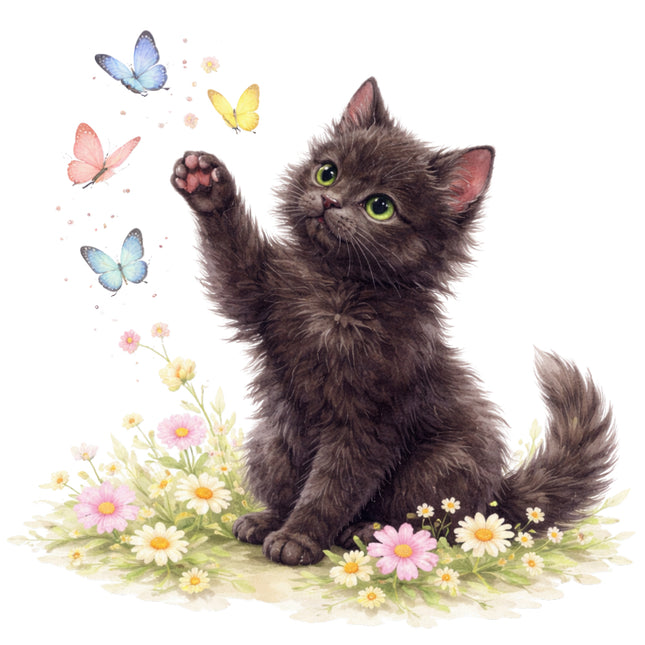 cat and flowers fabric panel