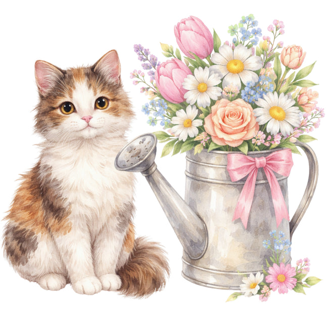 cat and flowers fabric panel