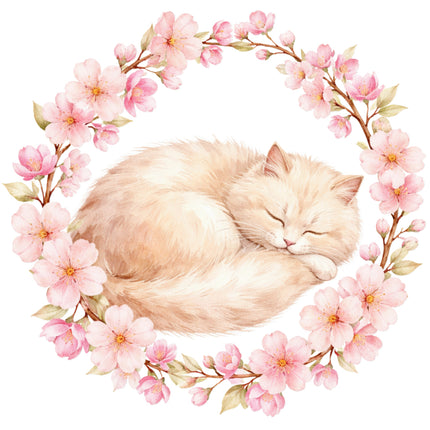 cat and flowers fabric panel
