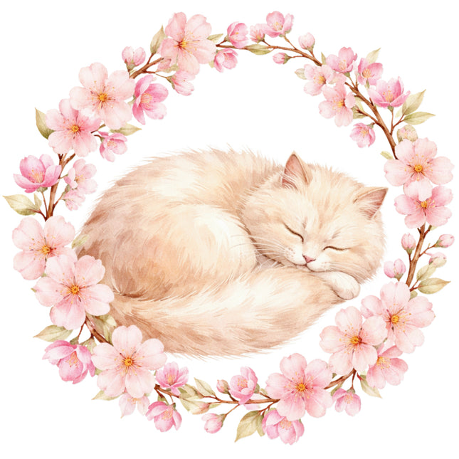 cat and flowers fabric panel
