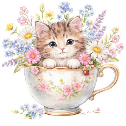 cat and flowers fabric panel