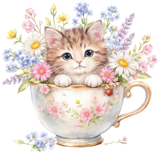 cat and flowers fabric panel