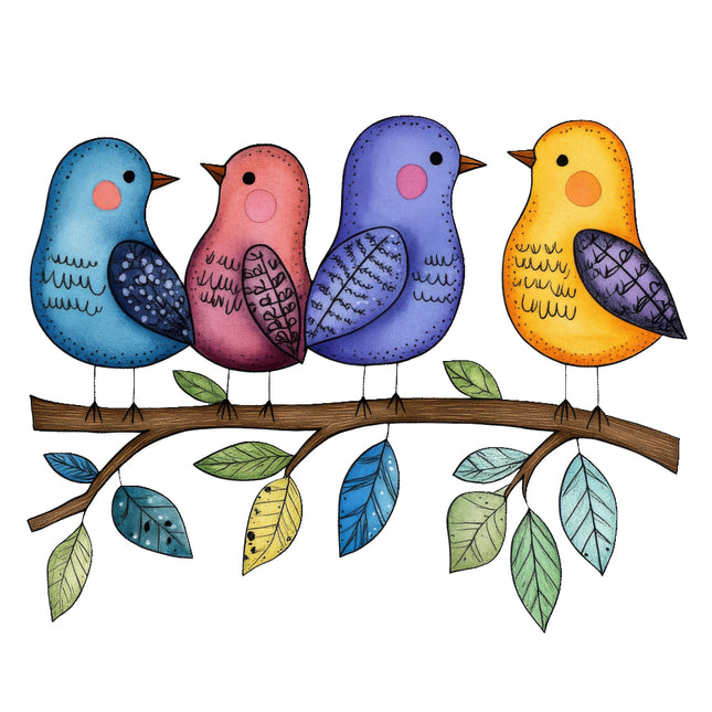 colorful birds quilt square