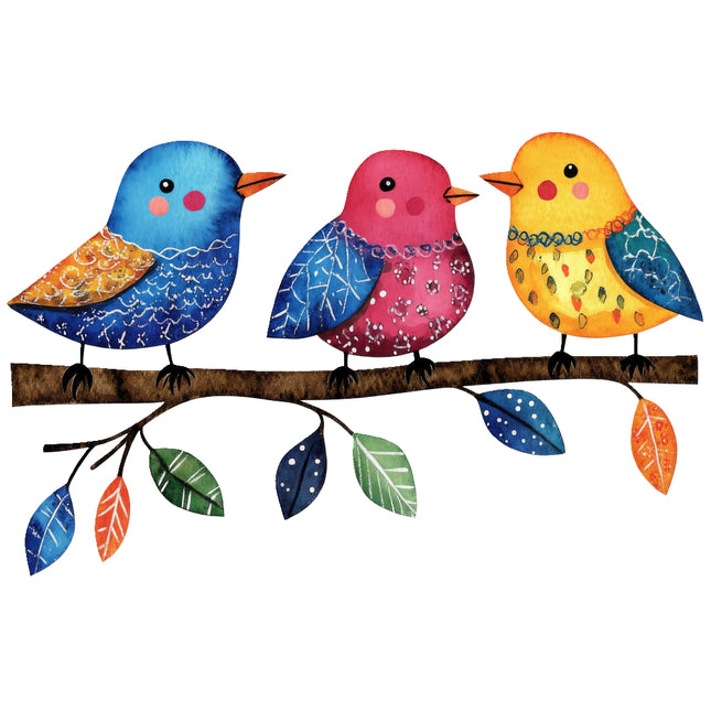 colorful birds perched on branch quilt square