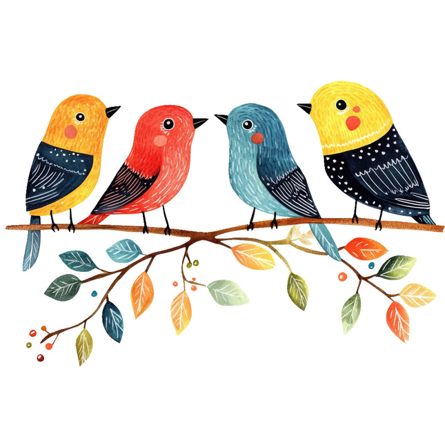 colorful birds perched on branch quilt square
