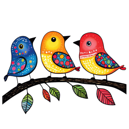 colorful birds perched on branch quilt square