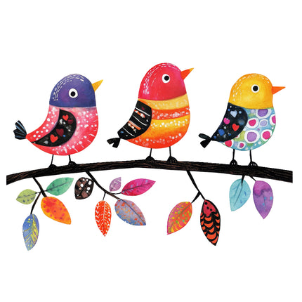 colorful birds perched on branch quilt square