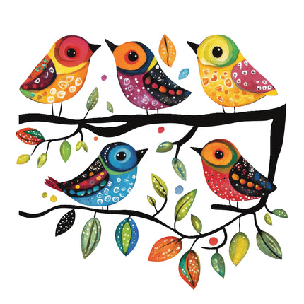 colorful birds perched on branch fabric panel