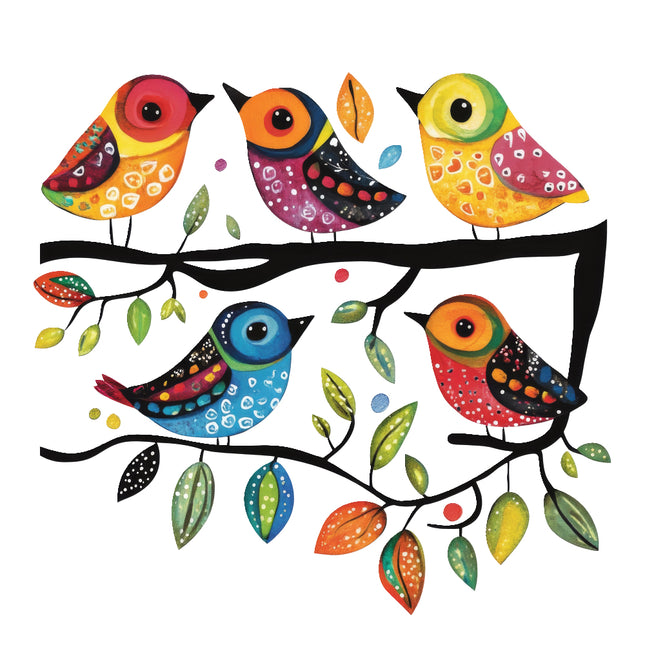 colorful birds perched on branch fabric panel