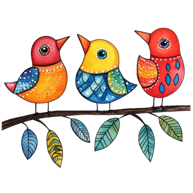 colorful birds perched on branch fabric panel